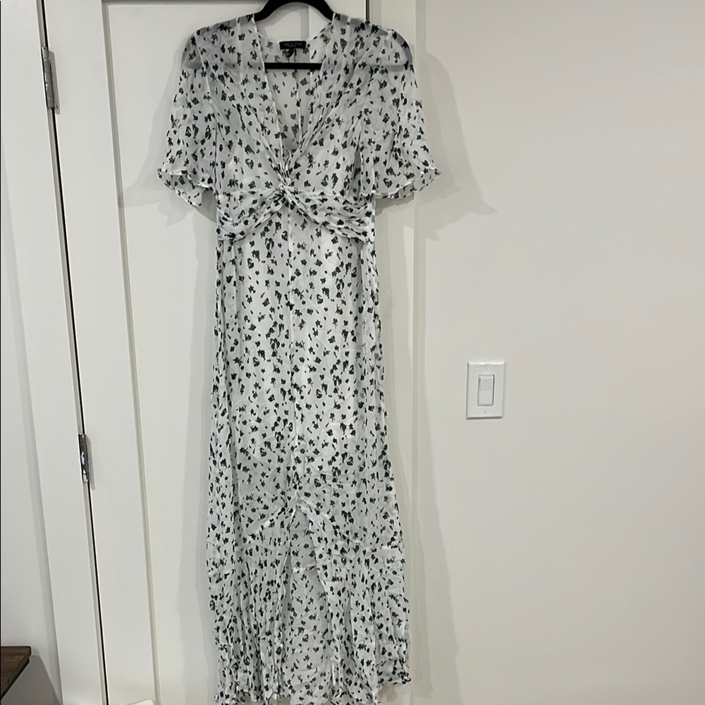 Rag & Bone White and Blue V-Neck Flutter Sleeve Maxi Dress